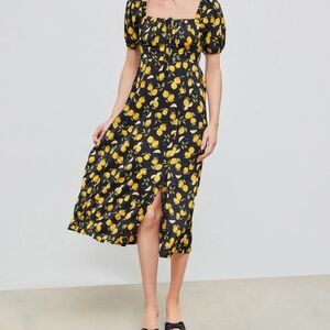Cider Black Dress with Yellow Floral Design
